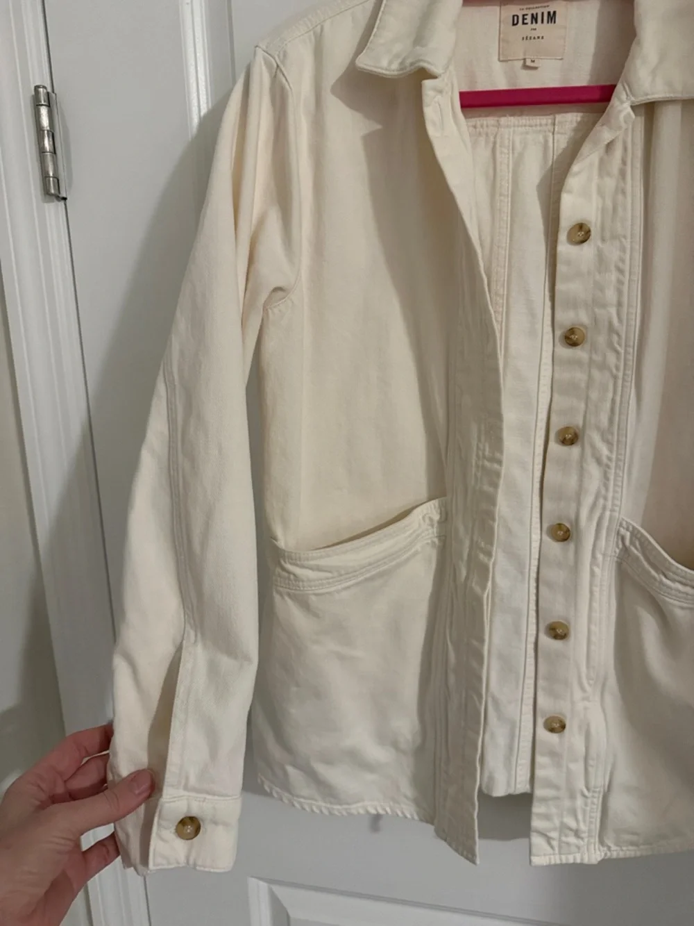 Sezane Will Jacket in Cream and Blue Denim - Picture 5 of 6